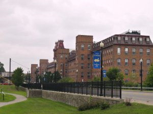 Factories in the 19th century could be big, but had to be narrow to let in daylight. (Harmony Mills, Cohoes, New York. Image by author.)