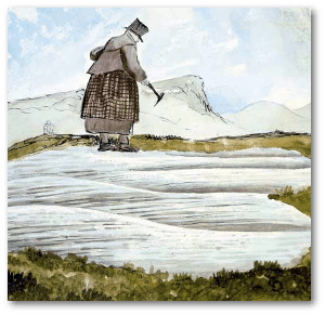 Mary Anning at work, painted by Henry de la Beche.  Source