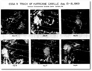 Satellite images of Camille at various stages of its life.  (NOAA)