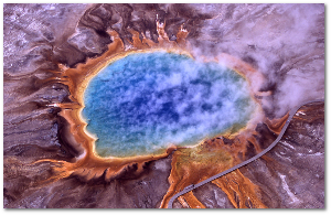 Mars?  No, Grand Prismatic Spring in Yellowstone National Park.  Extremophiles add color to the hot springs.  Wikipedia