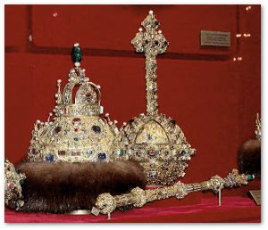 The Crown of Monomakh and golden scepter and orb today.  Source