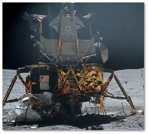 Not pictured:  Moon bling.  This Apollo 16 landing module wore gold for all the right reasons.  Source