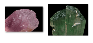 Kunzite (left) and hiddenite (right)