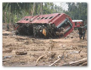 At least 1,700 people died with tsunami waves hit a crowded Sri Lankan train in 2004.  Source