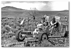 Cernan: "So, Jack, y'think they'll ever call the Moon landings fake? Schmitt:  No way, Gene.  Now shut up and keep driving. Image source