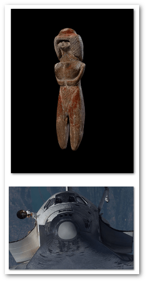 These two things have ceramics in common, even though they are separated in time by 5,500 years.  Valdivia figurine and Space Shuttle